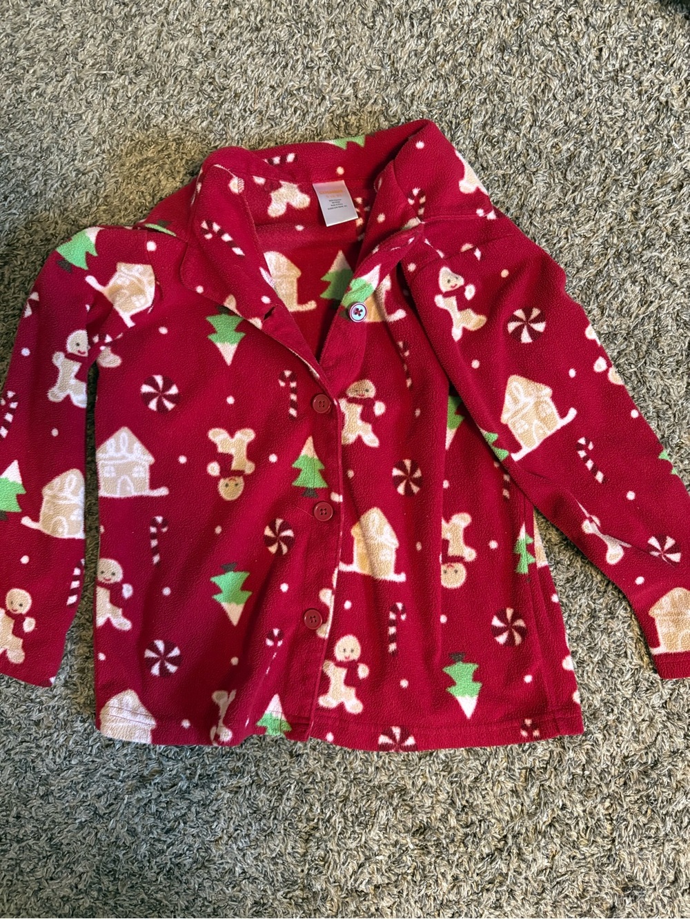 Gymboree Red Gingerbread & Candy Print Fleece Button-Up Top